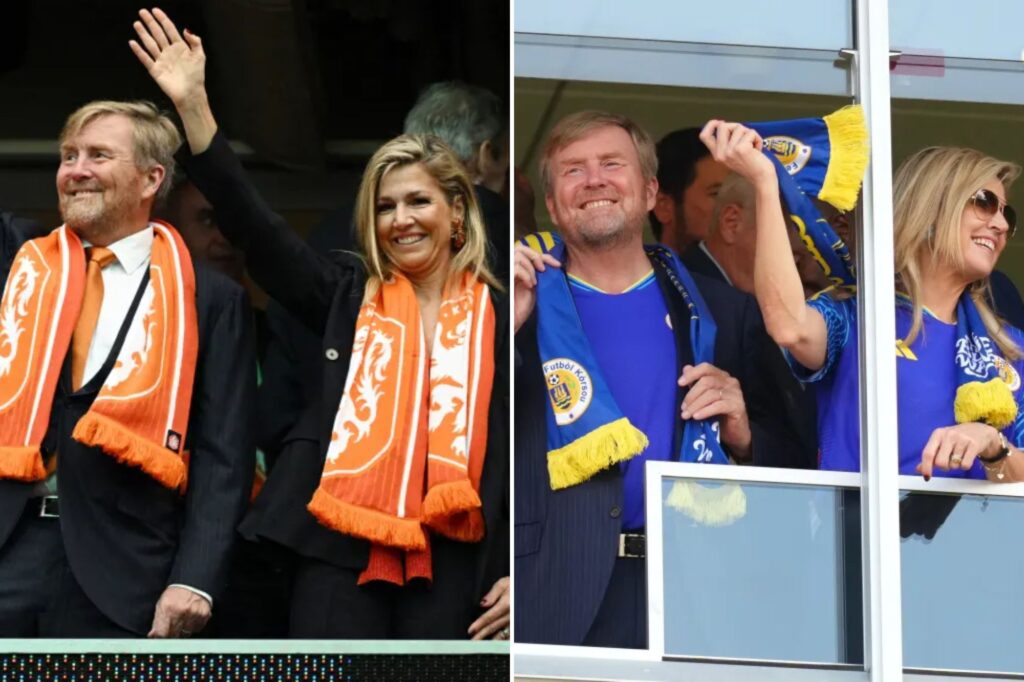 Dutch royals swap orange for blue as they cheer for Netherlands, then Curaçao at World Cup
