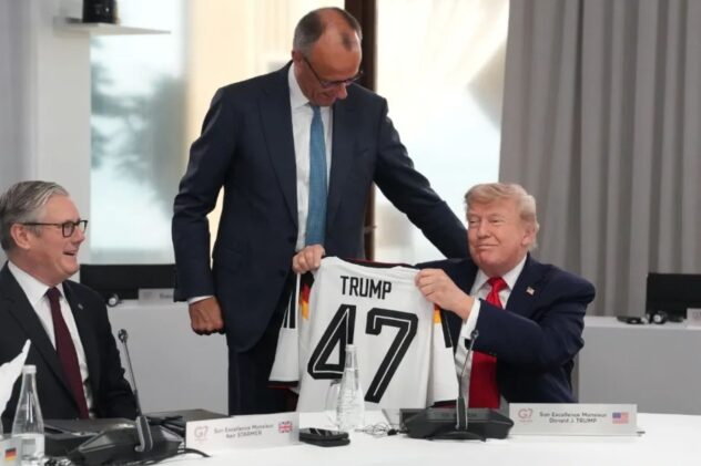German Chancellor gives Trump a ‘TRUMP 47’ soccer jersey as belated birthday gift at G7 summit