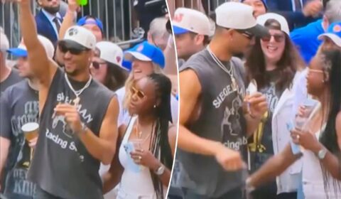 Josh Hart’s wife touches his behind in viral Knicks parade moment