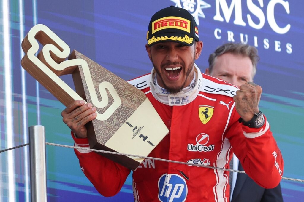 Lewis Hamilton shares defiant message after landmark Ferrari F1 win