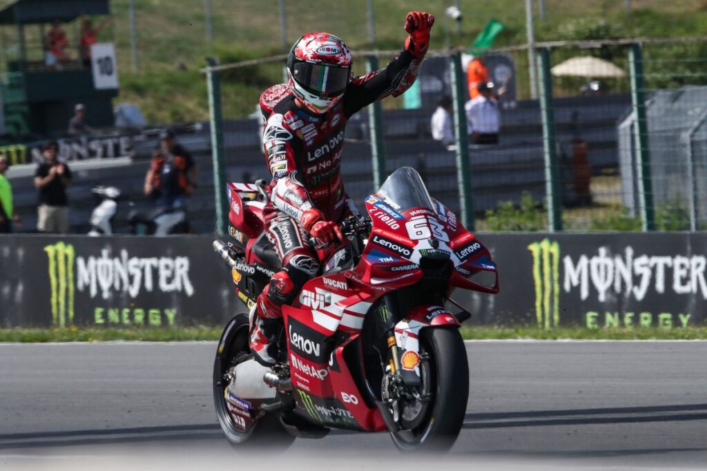 MotoGP Czech GP: Francesco Bagnaia wins sprint, Marco Bezzecchi crashes out