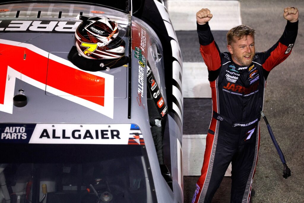 Justin Allgaier wins mad Atlanta O'Reilly race after double overtime and four red flags