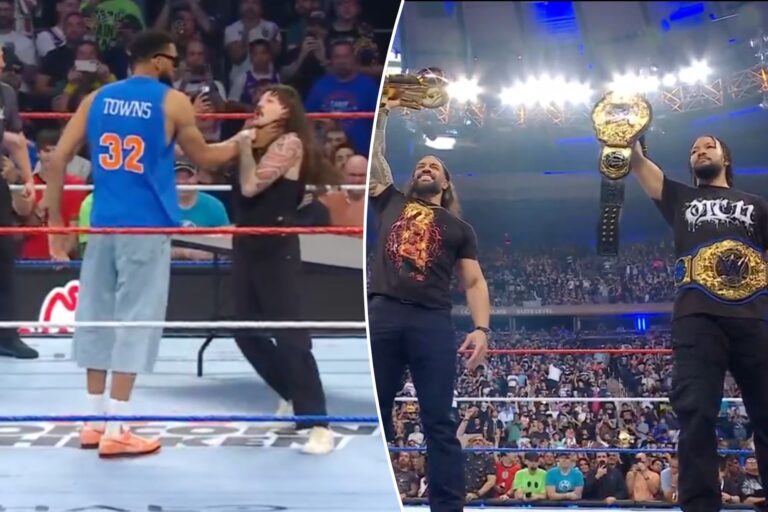 Knicks’ Jalen Brunson, Karl-Anthony Towns make electric WWE appearances at MSG