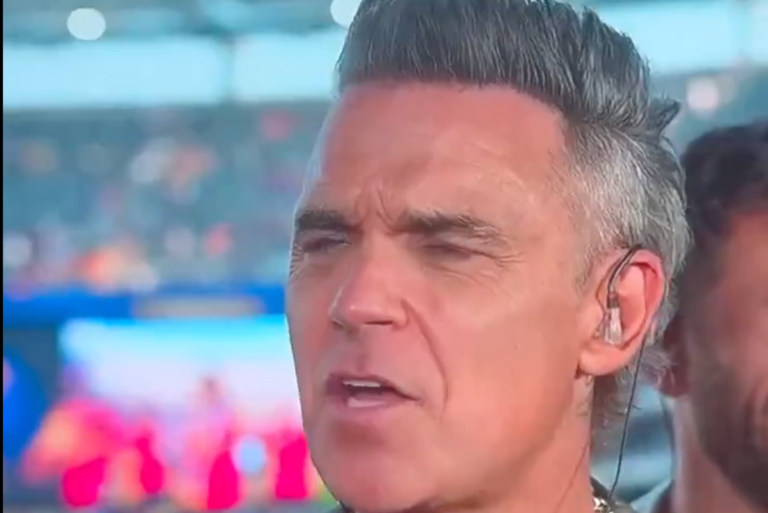 Robbie Williams addresses World Cup final TV incident after white object falls from mouth