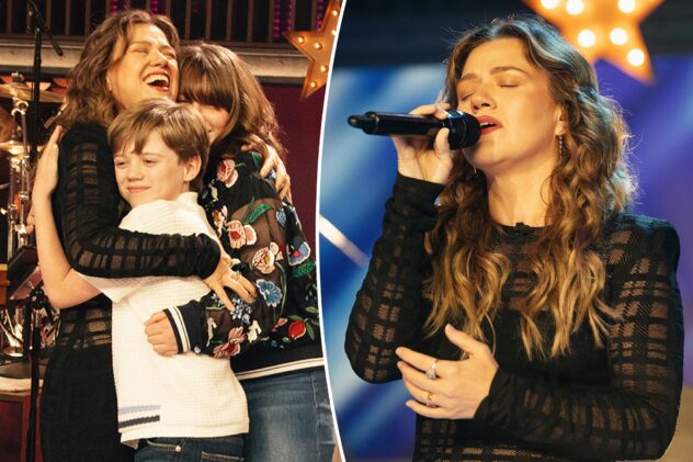 Kelly Clarkson bids goodbye to talk show with emotional message as kids crash final episode