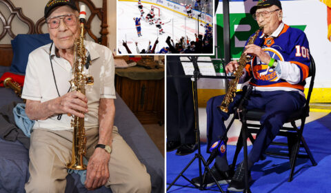 Beloved 105-year-old WWII vet returns to play national anthem at Islanders game
