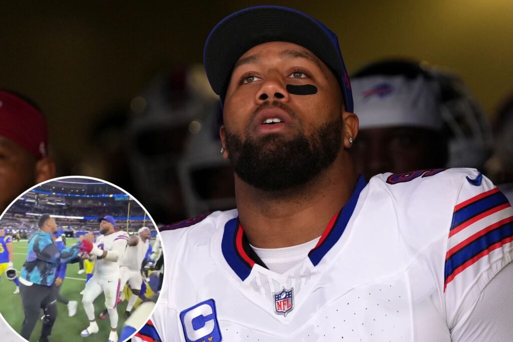 Bills’ Bradley Chubb restrained by teammates during wild postgame altercation with Rams