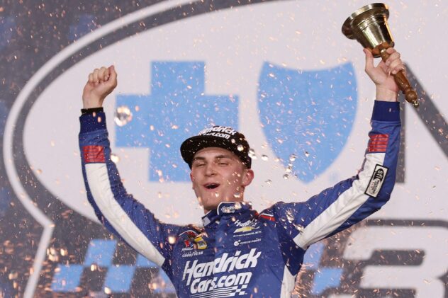 Corey Day wins Charlotte NASCAR O'Reilly race with three-wide pass for the lead