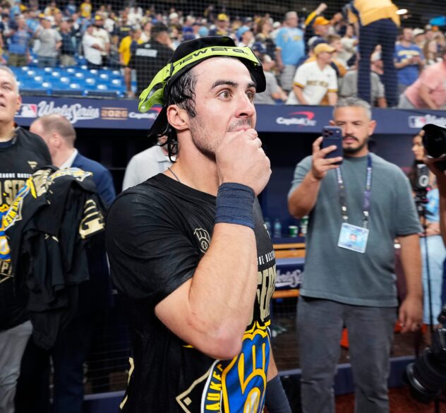 From body-slams to hugs and praise, Sal Frelick epitomizes champion Brewers